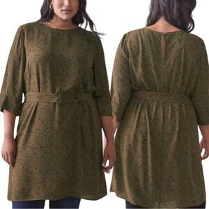 Addition Elle Tunic Dress US 14 Belted Olive Green Floral